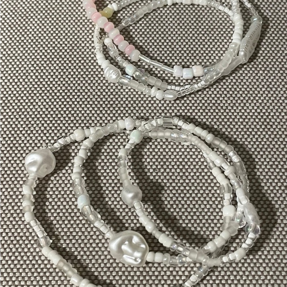 Elegant White and Pink Beaded Bracelet Set
